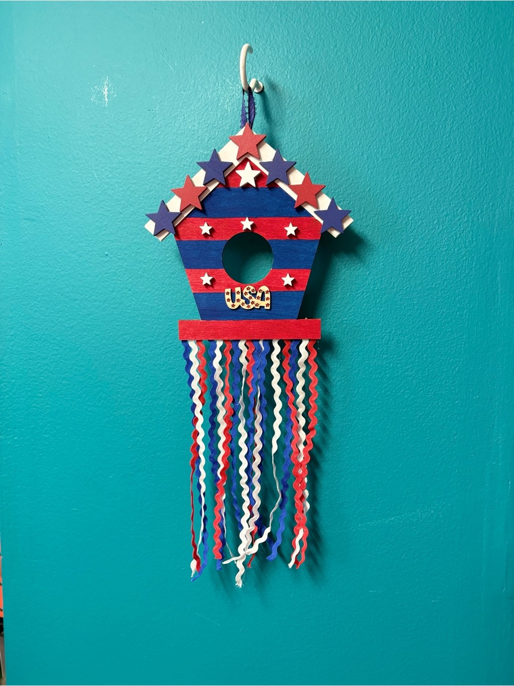 Patriotic Red Blue White Birdhouse Wall Hanging